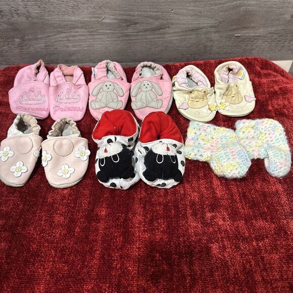 Robeez Other - 0-6 Month Baby Girl Soft Sole Leather Shoes Bundle Of 6 Princess Disney Flowers